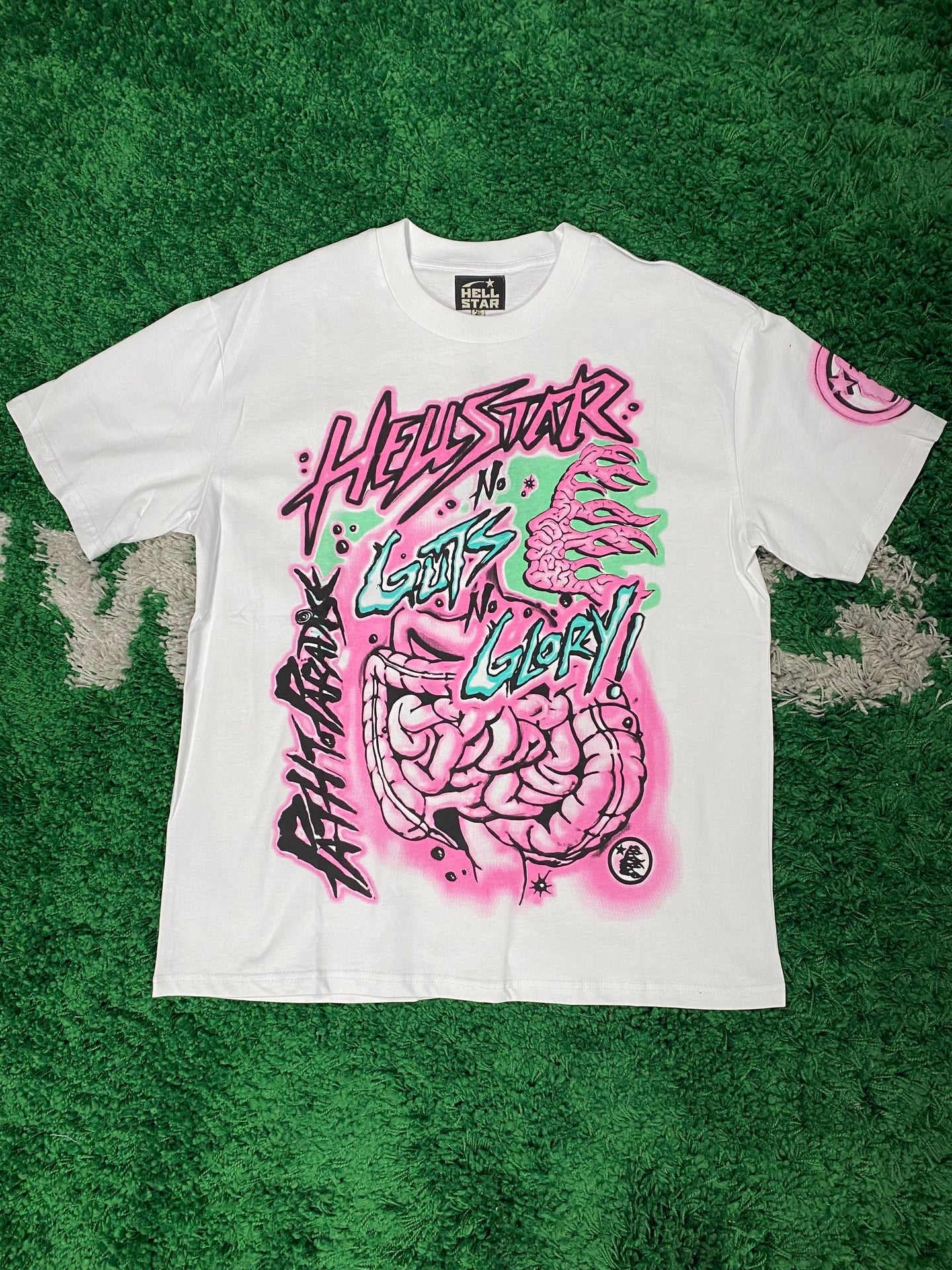 Hellstar ‘No Guts No Glory’ Shirt - White/Pink/Green
